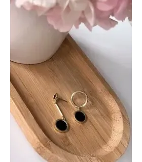 Серьги асимметрия двойной круг  с черной эмалью в золоте