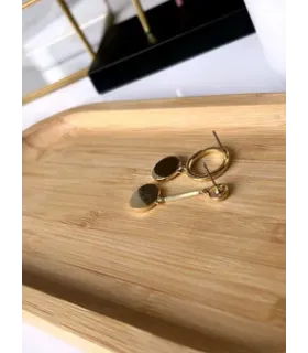 Серьги асимметрия двойной круг  с черной эмалью в золоте