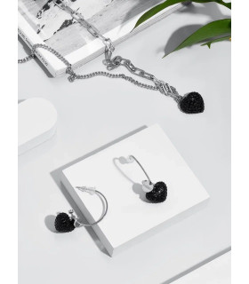 Подвеска Сердце с черными цирконами в белом золоте