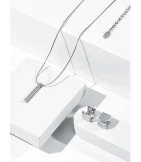 Серьги двухсторонние серебристые кубы 