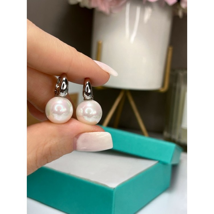 Серьги с жемчугом Майорка в белом золоте