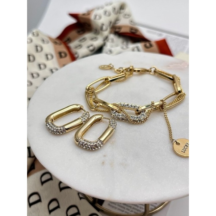 Серьги Скобы с цирконом в золоте Meduza Crystal