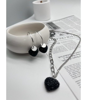 Серьги Сердца с черными цирконами 