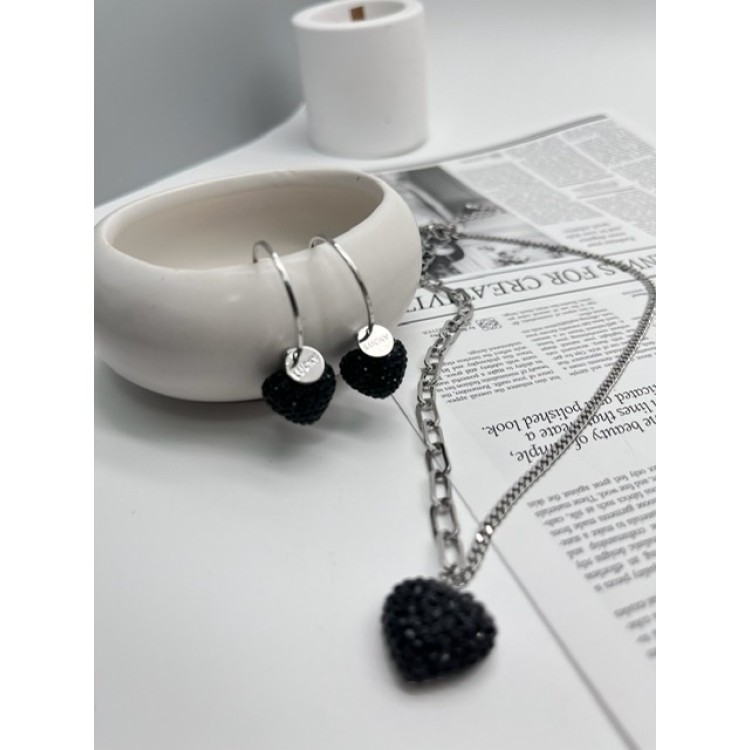 Серьги Сердца с черными цирконами Meduza Crystal