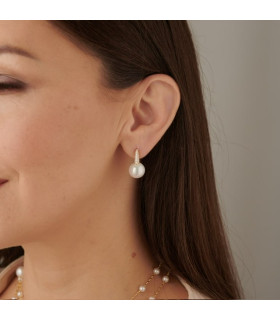 Серьги с жемчугом Майорка с цирконами в золоте
