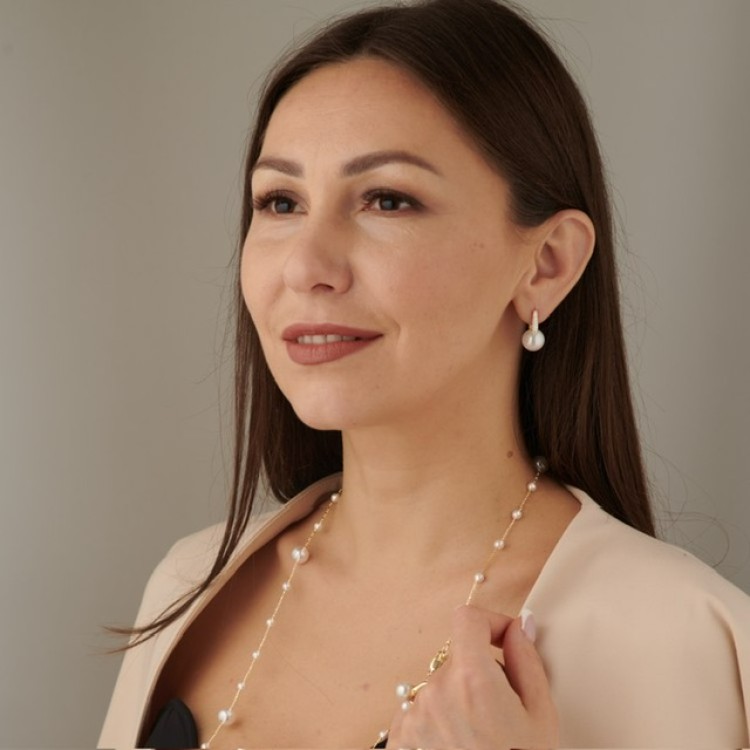 Серьги с жемчугом Майорка с цирконами в золоте Meduza Crystal