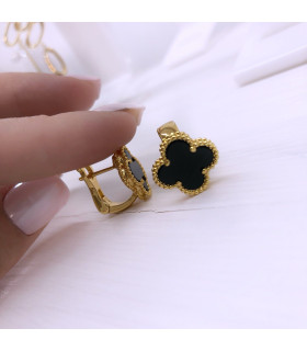 Серьги Ванклиф золотистые с черной вставкой на английском замке