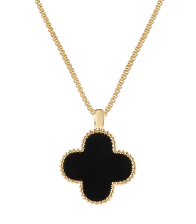 Подвеска на цепочке Клевер черный ( золото)
