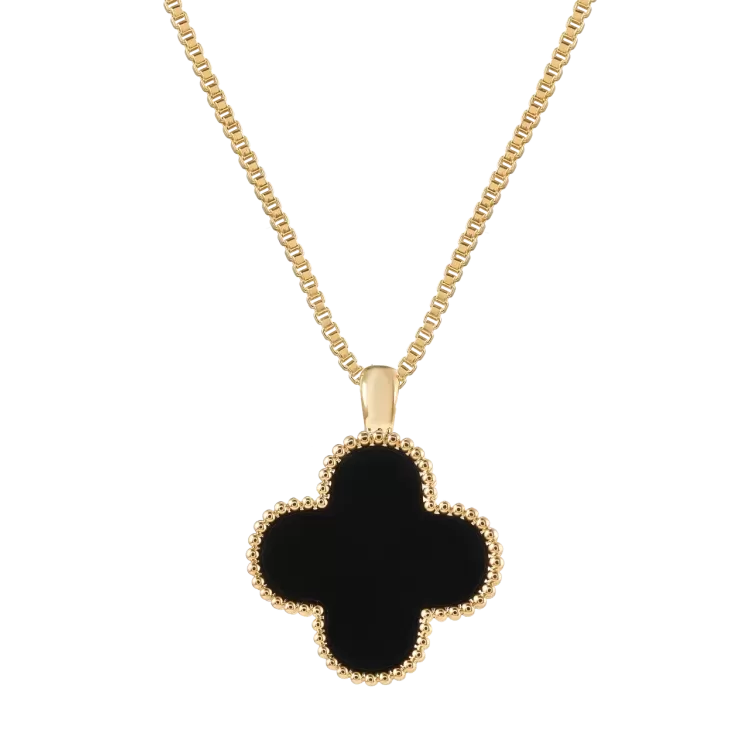 Подвеска на цепочке Клевер черный ( золото)