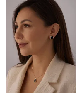 Подвеска на цепочке Клевер черный ( золото)