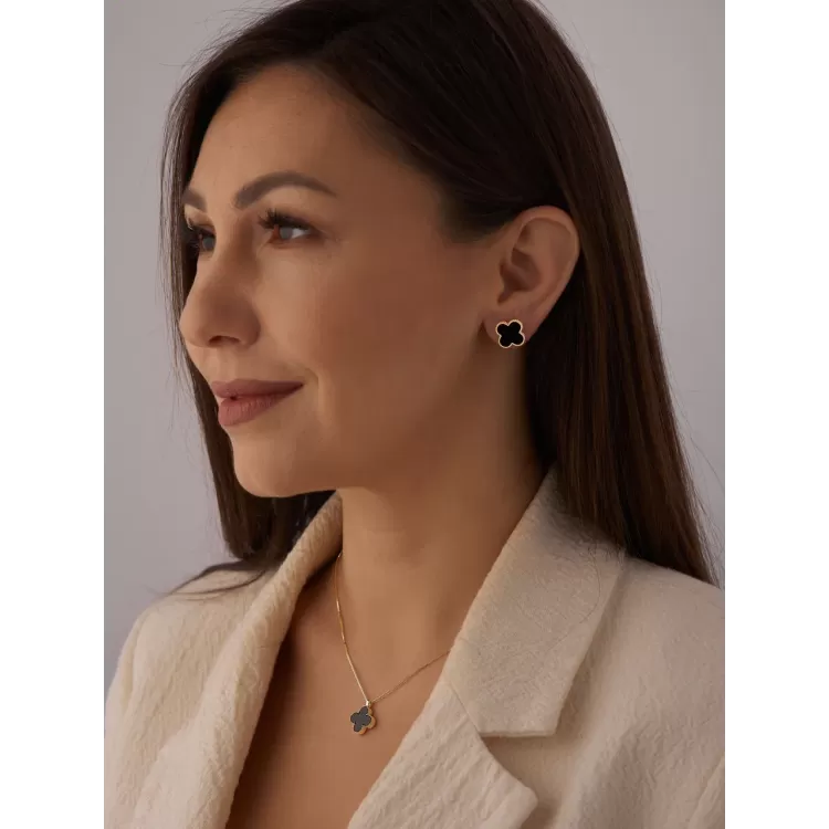 Подвеска на цепочке Клевер черный ( золото)