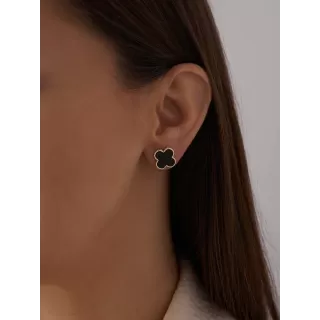 Серьги Клевер черный золото