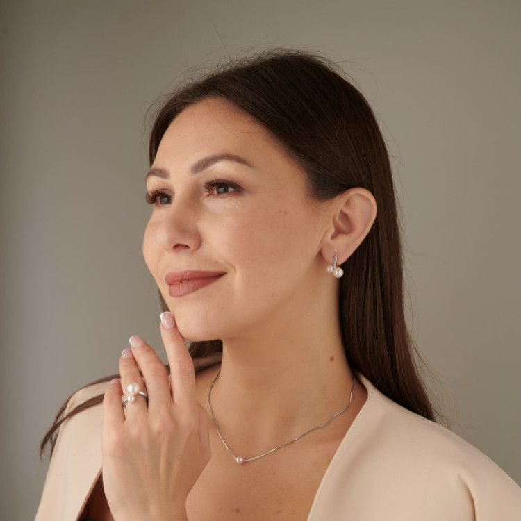 Серьги Двойная нежность серебристые