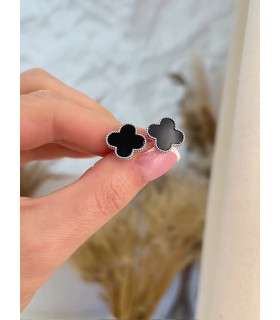 Серьги Ванклиф серебристые с черной вставкой