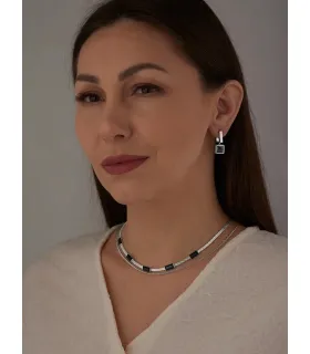 Колье двойное с черным цирконом в кофейном цвете