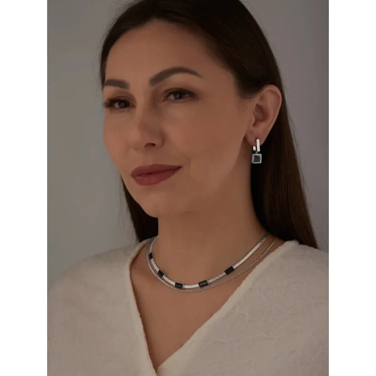 Колье двойное с черным цирконом в кофейном цвете Meduza Crystal