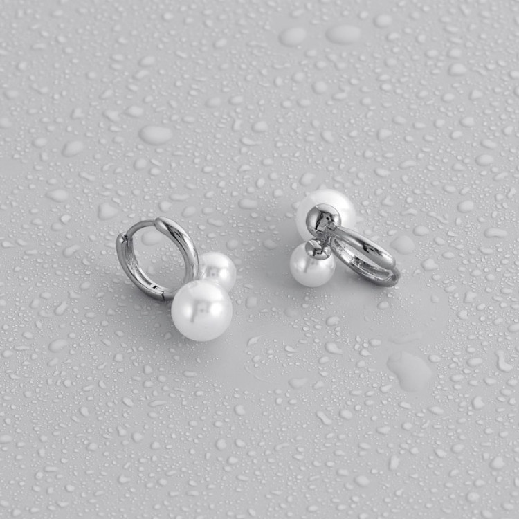 Серьги Двойная нежность серебристые