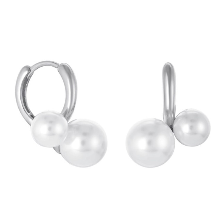 Серьги Двойная нежность серебристые