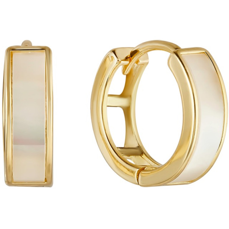 Серьги колечки с перламутром в золоте Meduza Crystal