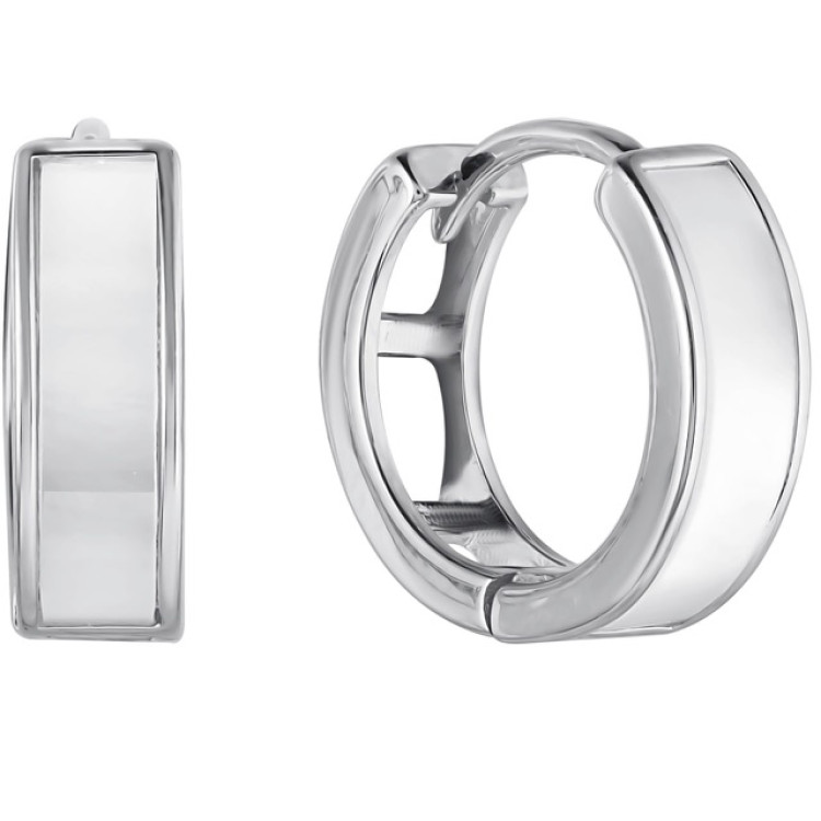 Серьги колечки с перламутром серебристые Meduza Crystal