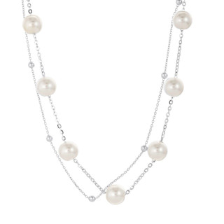 Браслет двойной с жемчугом Майорка серебристый