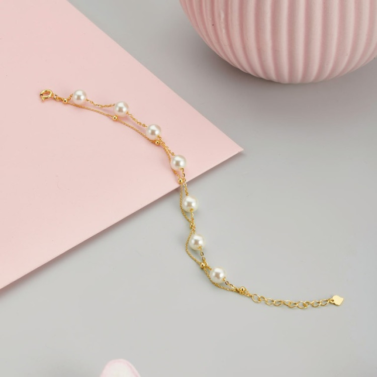 Браслет двойной с жемчугом Майорка в золоте Meduza Crystal