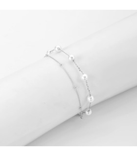 Браслет двойной с жемчугом Майорка серебристый