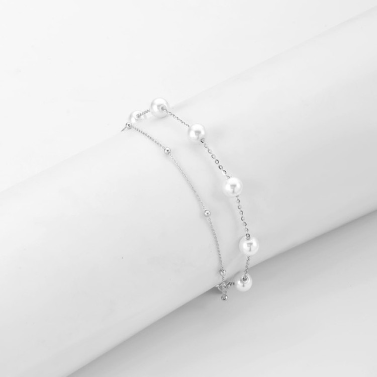 Браслет двойной с жемчугом Майорка серебристый Meduza Crystal