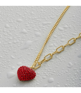 Подвеска Сердце с красными цирконами в золоте