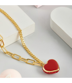 Подвеска Сердце с красными цирконами в золоте