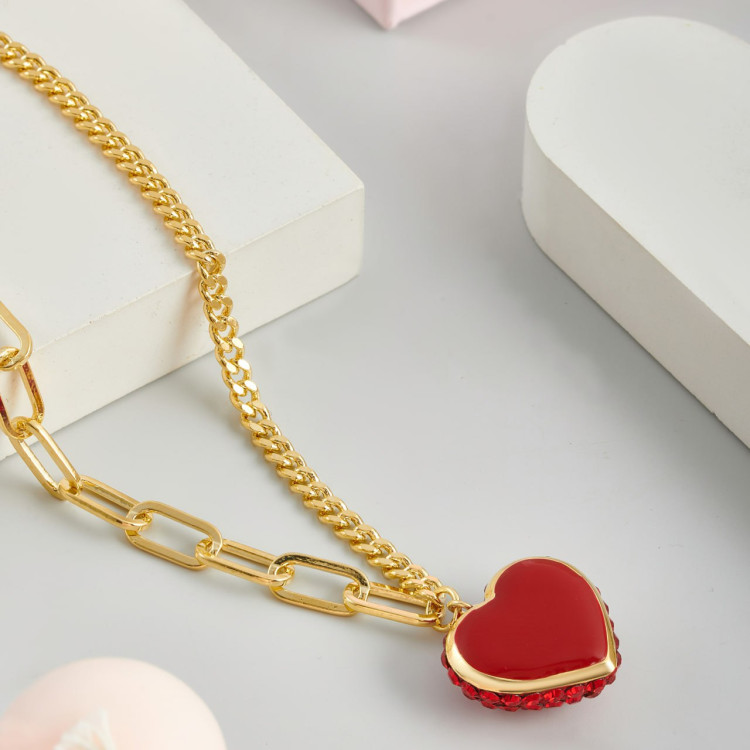 Подвеска Сердце с красными цирконами в золоте Meduza Crystal