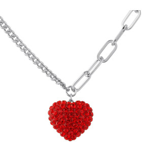Подвеска Сердце с красными цирконами в белом золоте