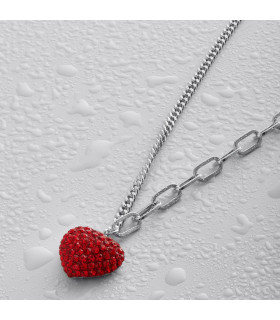 Подвеска Сердце с красными цирконами в белом золоте
