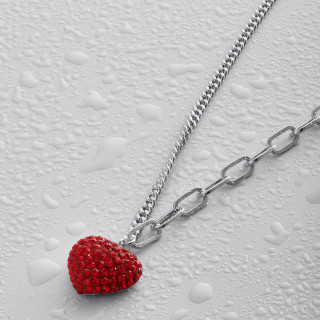 Подвеска Сердце с красными цирконами в белом золоте
