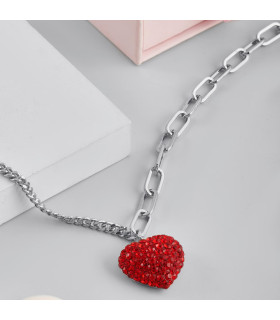 Подвеска Сердце с красными цирконами в белом золоте