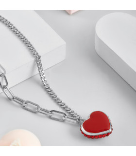 Подвеска Сердце с красными цирконами в белом золоте