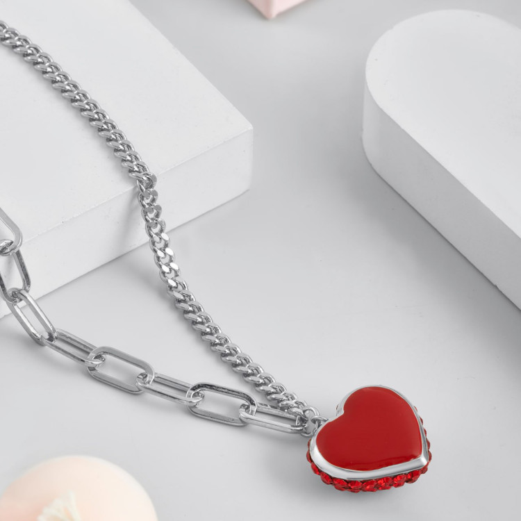 Подвеска Сердце с красными цирконами Meduza Crystal