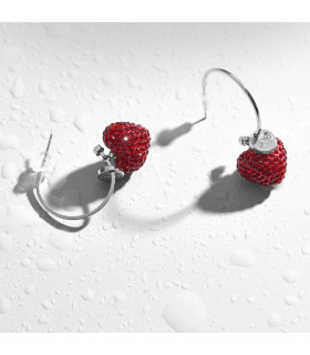 Серьги Сердца с красными цирконами 