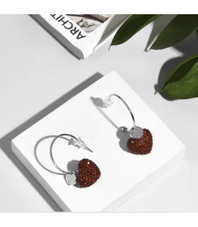 Серьги Сердца с красными цирконами 