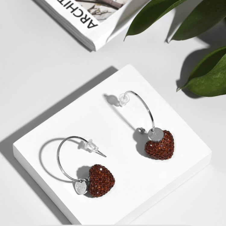 Серьги Сердца с красными цирконами Meduza Crystal