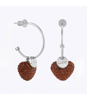 Серьги Сердца с красными цирконами 