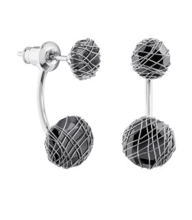 Серьги паутинка с черным цирконом