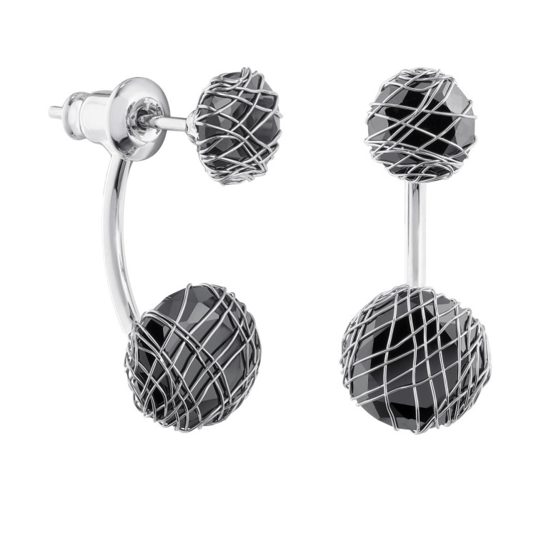 Серьги паутинка с черным цирконом Meduza Crystal