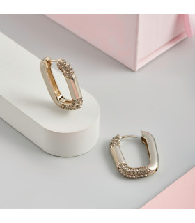 Серьги Скобы с цирконом в кофейном цвете