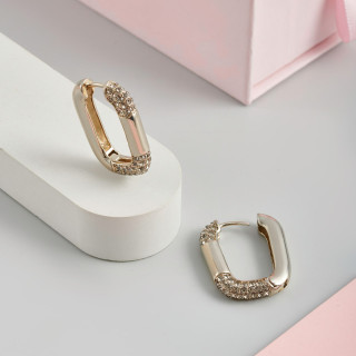 Серьги Скобы с цирконом в кофейном цвете