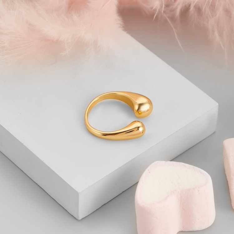 Кольцо капля безразмерное в золоте Meduza Crystal