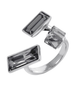 Кольцо регулируемое с черным камнем в серебре