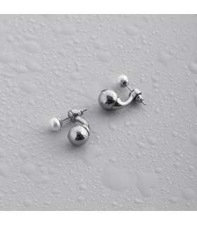 Серьги джекеты с жемчугом Майорка серебристые