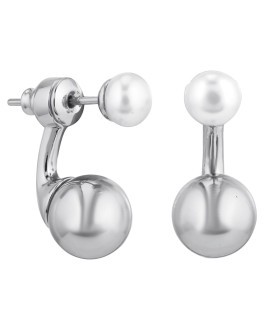 Серьги джекеты с жемчугом Майорка серебристые