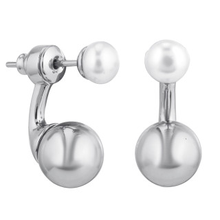 Серьги джекеты с жемчугом Майорка серебристые